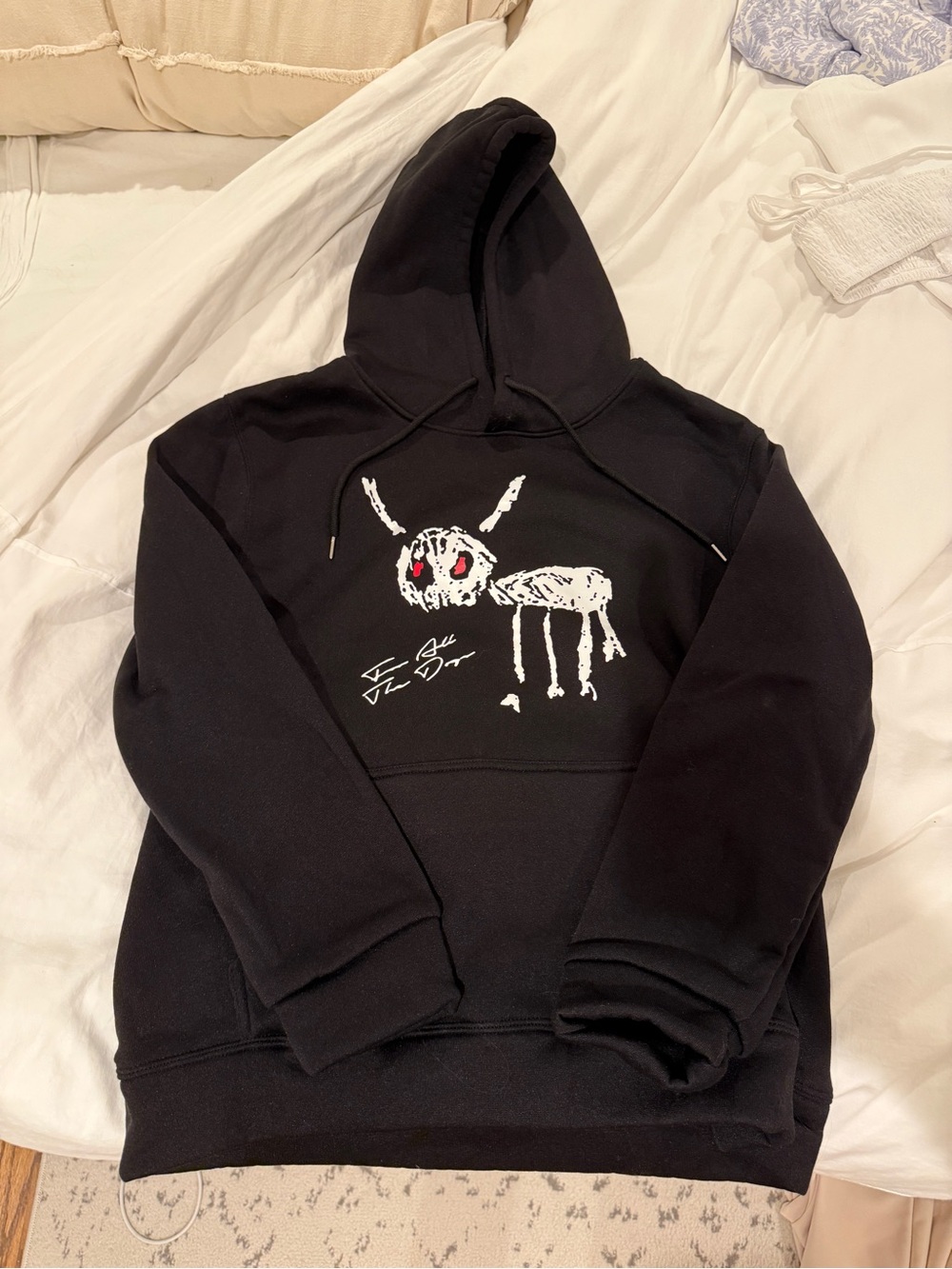 Black Graphic Hoodie Sweatshirt with White & Red Artwork